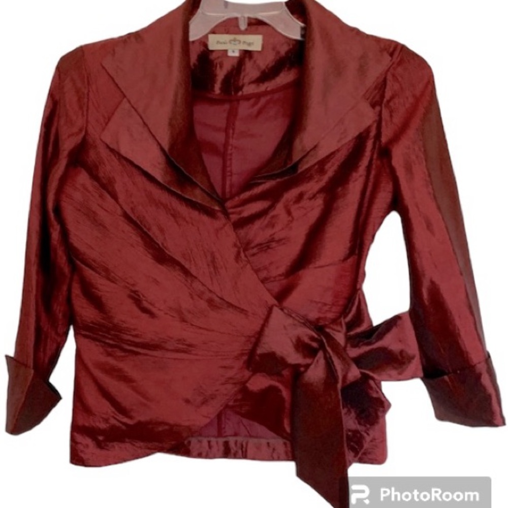 Paola Poggi, VTG wrap/side tie top, size S, burgundy/wine , double lapel,